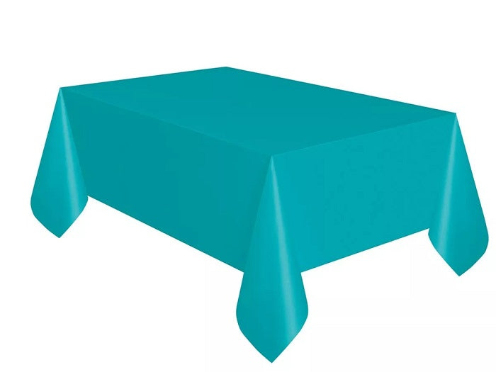 1 PLASTIC TABLECOVER CARIB TEAL 54X108"