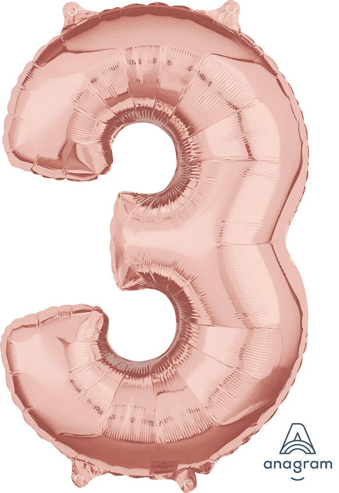 Balloon Number 3 Rose Gold 26 inch