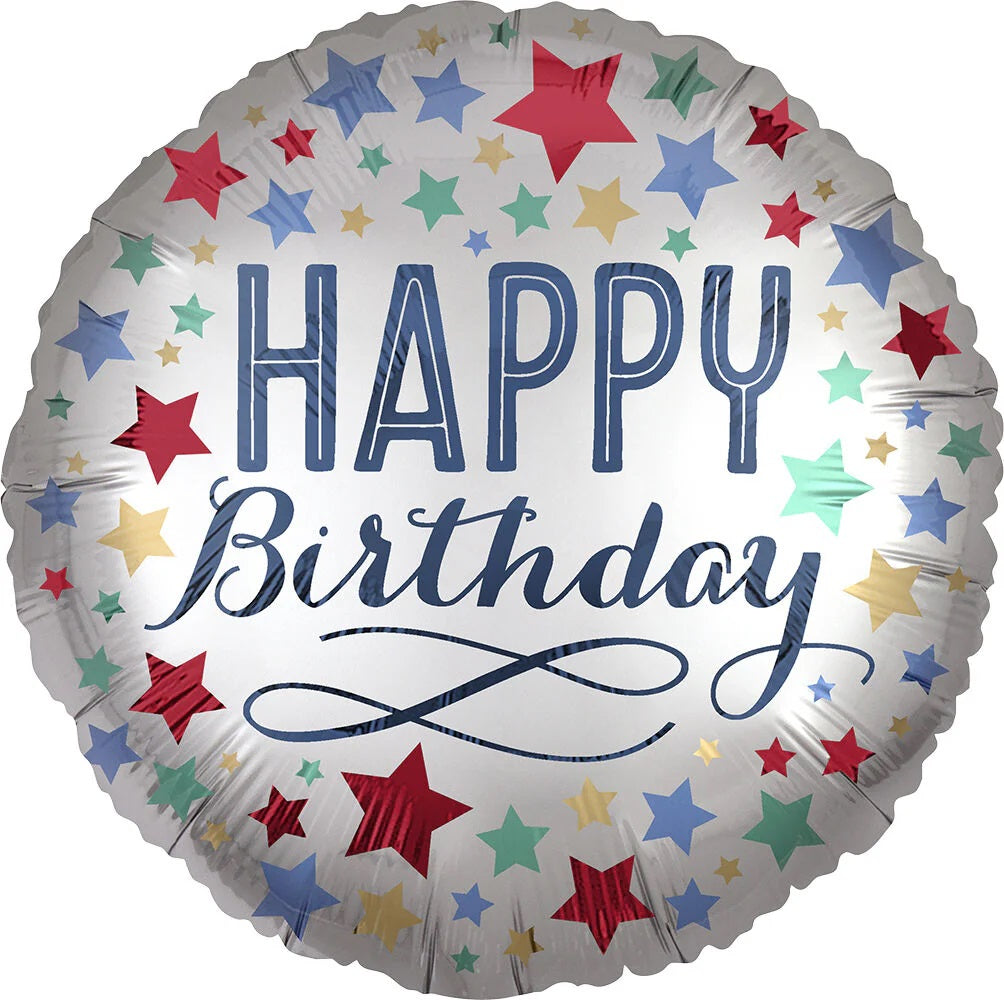Balloon Birthday Satin With Stars 18 inch