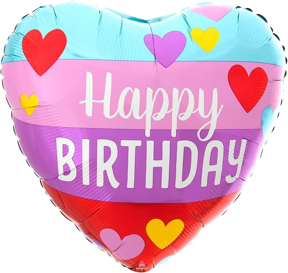 Balloon Happy Birthday Rainbow Hearts 18 inch