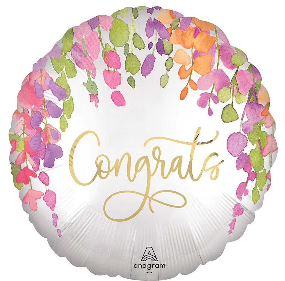 Balloon Satin Romantic Floral Congrats 18 inch