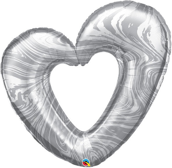 Balloon Open Marble Heart Silver