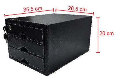 Cabinet Leather 3-Drawer With Lock Brown