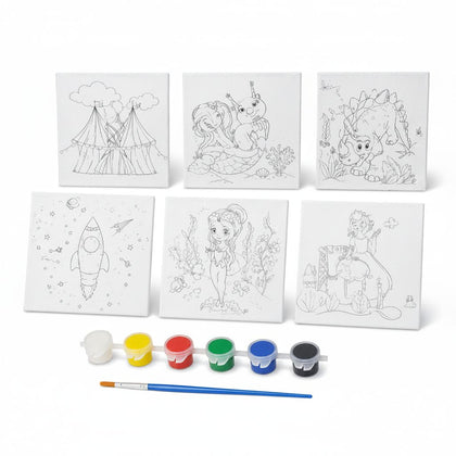 Canvas Printed 280G Stretched  25*25Cm W/ 6 Acrylic Paints 6Ml+Brush