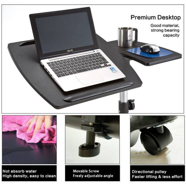 Laptop Table Stand For Bed&Sofa With Wheels Black