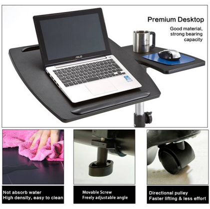 Laptop Table Stand For Bed&Sofa With Wheels Black