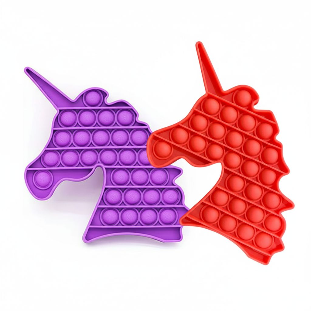 Pop It Fidget Toy Unicorn Shape Purple, Orange And Blue