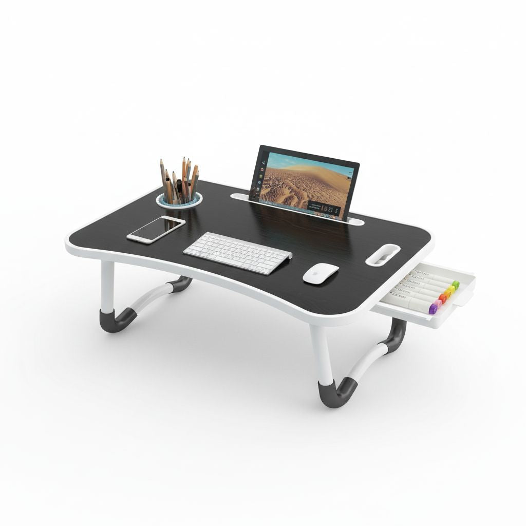 Laptop Table Stand For Bed&amp;Sofa Wood With Pen Holder And Tray Black 40X60Cm