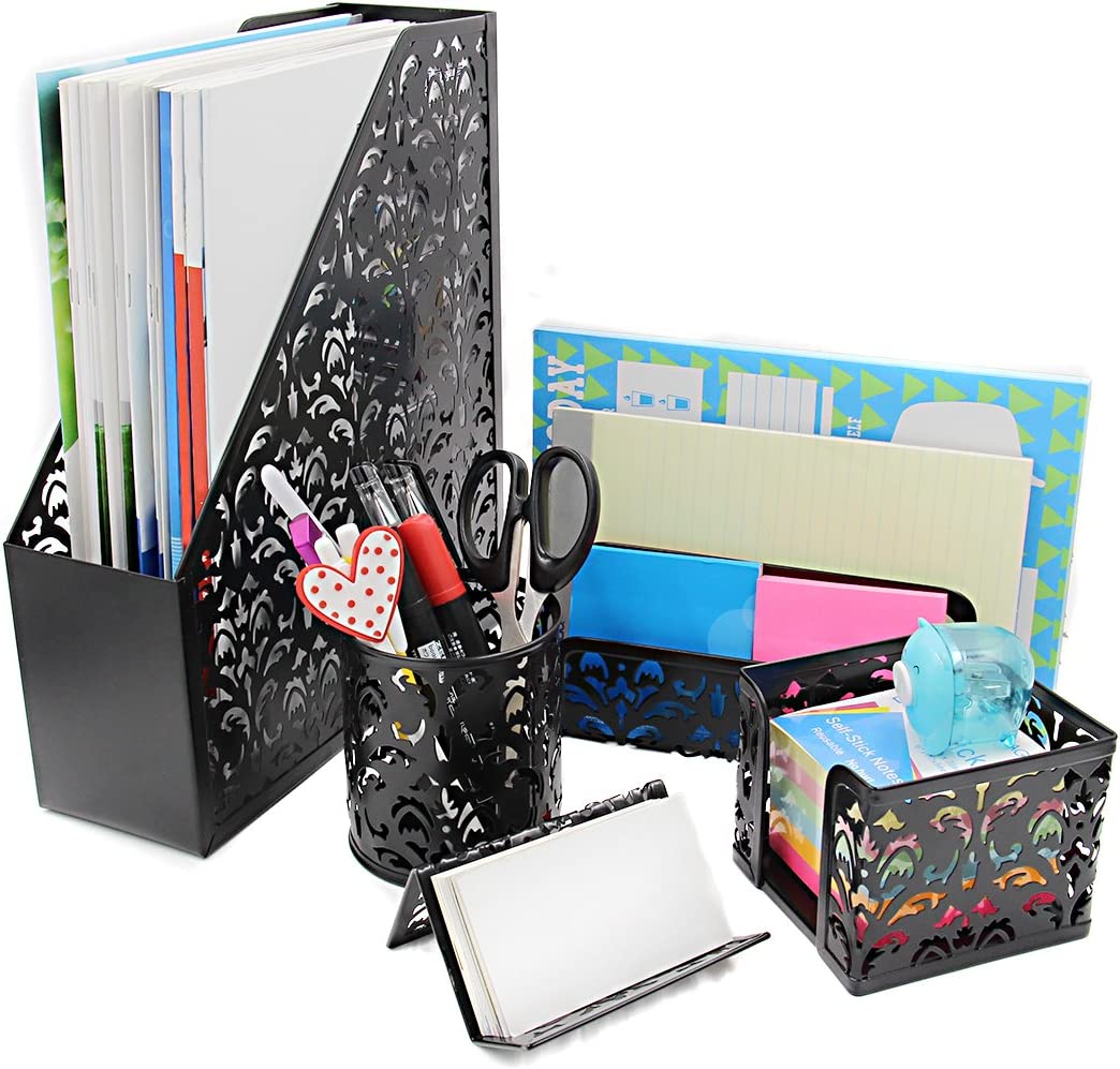 Decorated Desk Organizer (Set Of 5 Pcs) Black