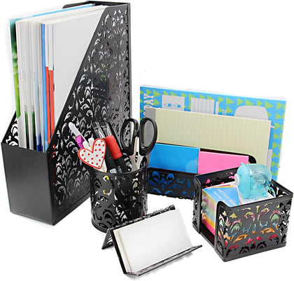 Decorated Desk Organizer (Set Of 5 Pcs) Black