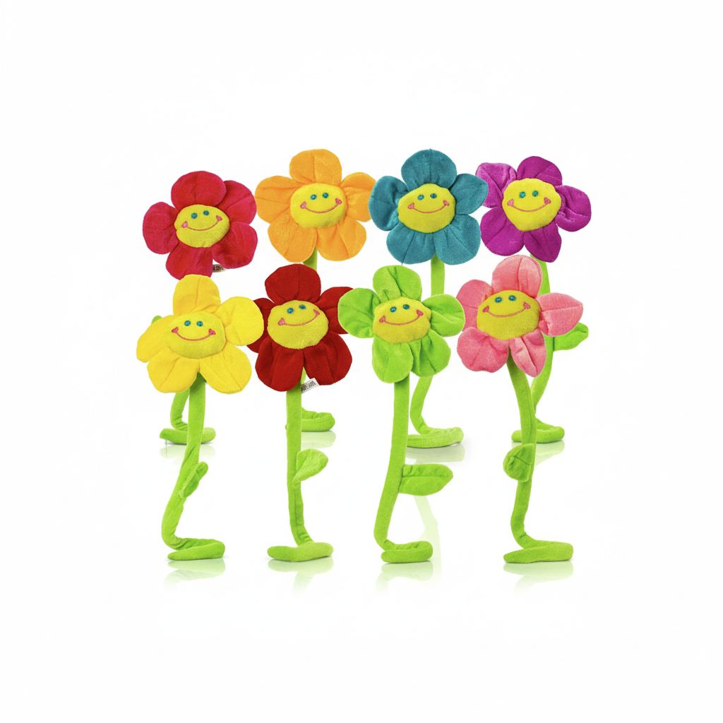 Bendable Colorful Stuffed Flowers Plush Toy With Smiley Happy Face