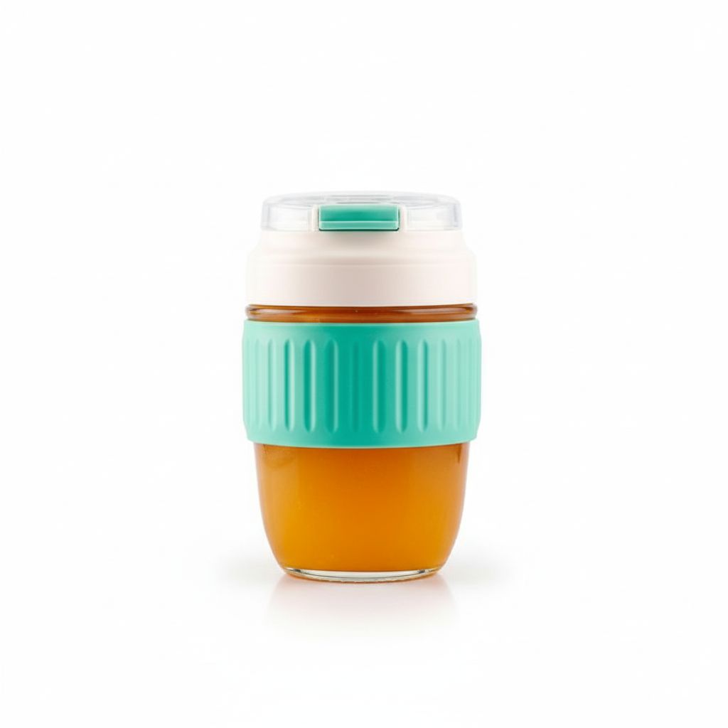 Glass Coffee Cup W/ Straw Light Blue