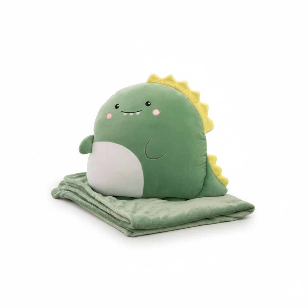 Pillow And Blanket Dinosaur Shape Green