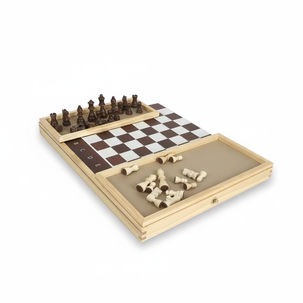 2 In 1 Wooden Chess and Checkers Game 30X30x5.5cm