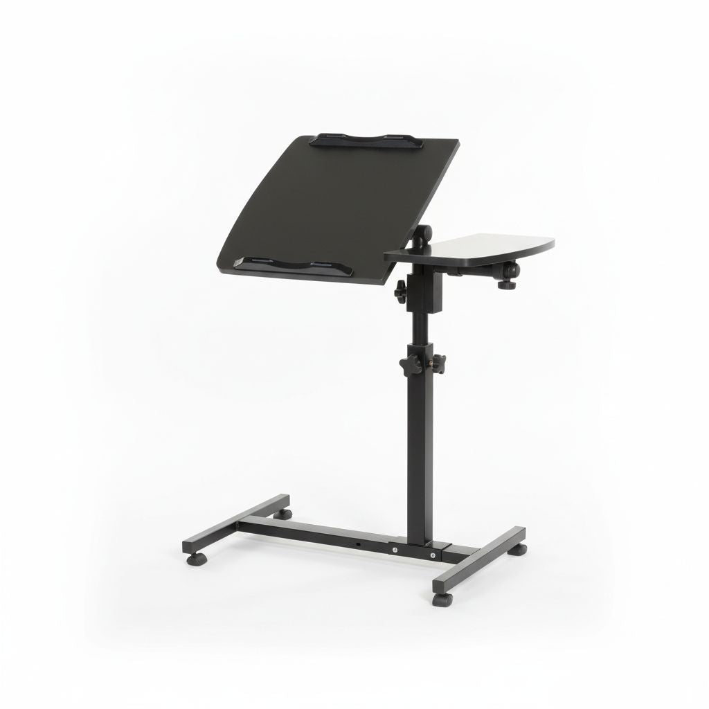 Laptop Table Stand Adjustable Folding Side With Wheels & Side Cup Black