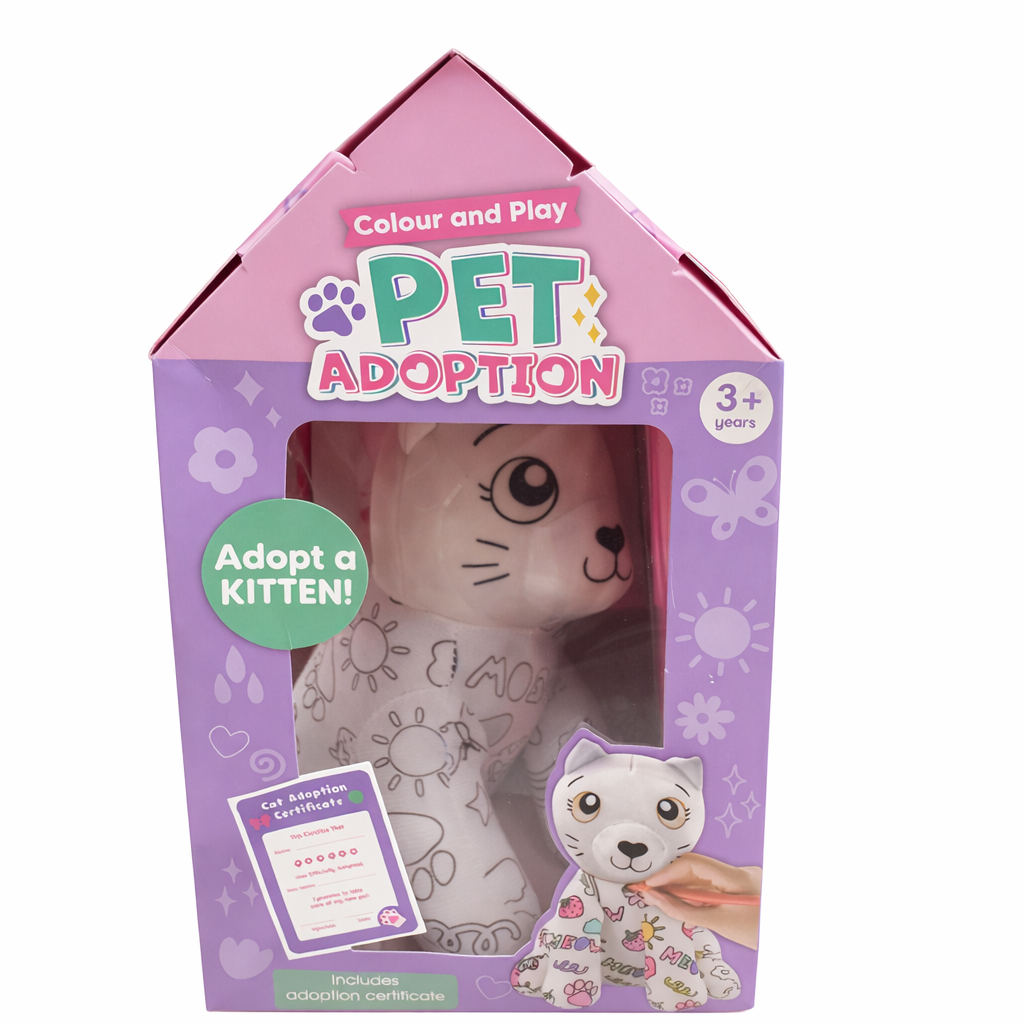 Color And Play Pet Adoption Character Toy 6 Colouring Markers 1 Adoption Certificate Card