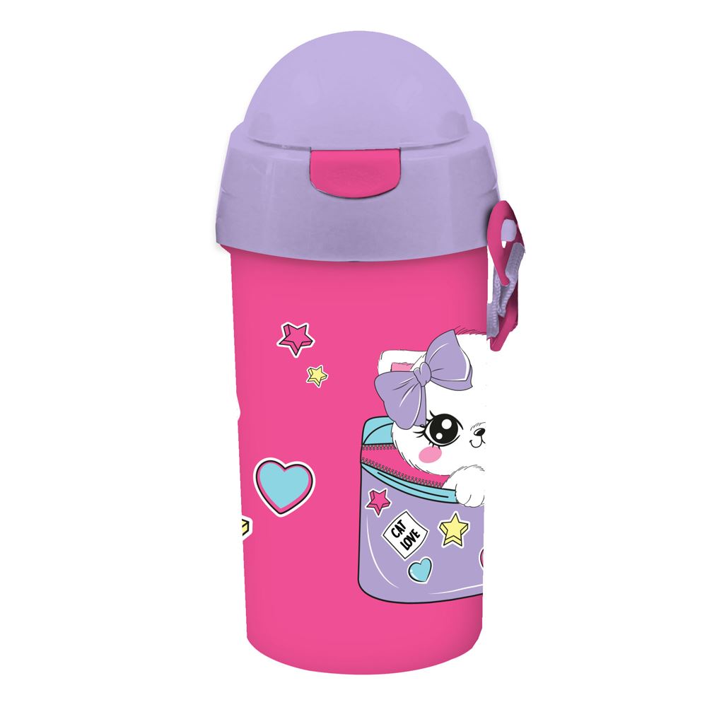 Plastic Water Bottle Pp 500Ml With Straw Love More