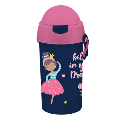 Plastic Water Bottle Pp 500Ml With Straw Believe In Your Dreams