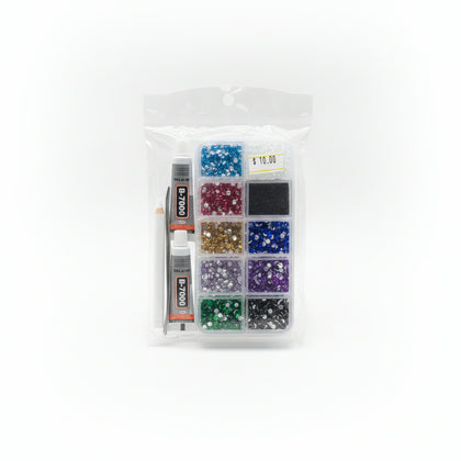 Bedazzling kit 10 colors +2 Glues+white pencil + tweezers