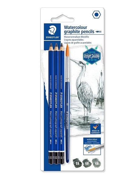 Pencils W/T Eraser+Brush Mars Lumograph Aquarell 4B+6B+8B