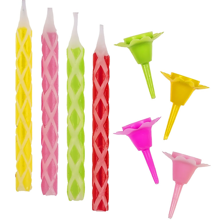 24 Birthday Candles, With 12 Cake Holder