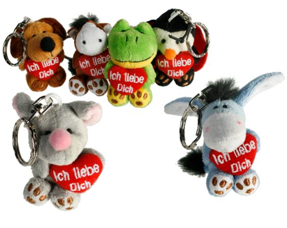 Plush Keyring Animals With Red Heart 6Cm Assorted Design