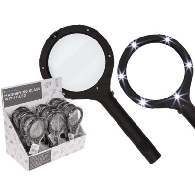 Battery Operated Magnifying Glass With 6 Led 24 Cm
