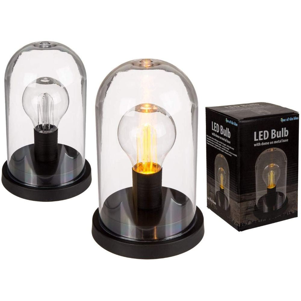 Deco Lamp On Round Metal Base With Led And Plastic Dome