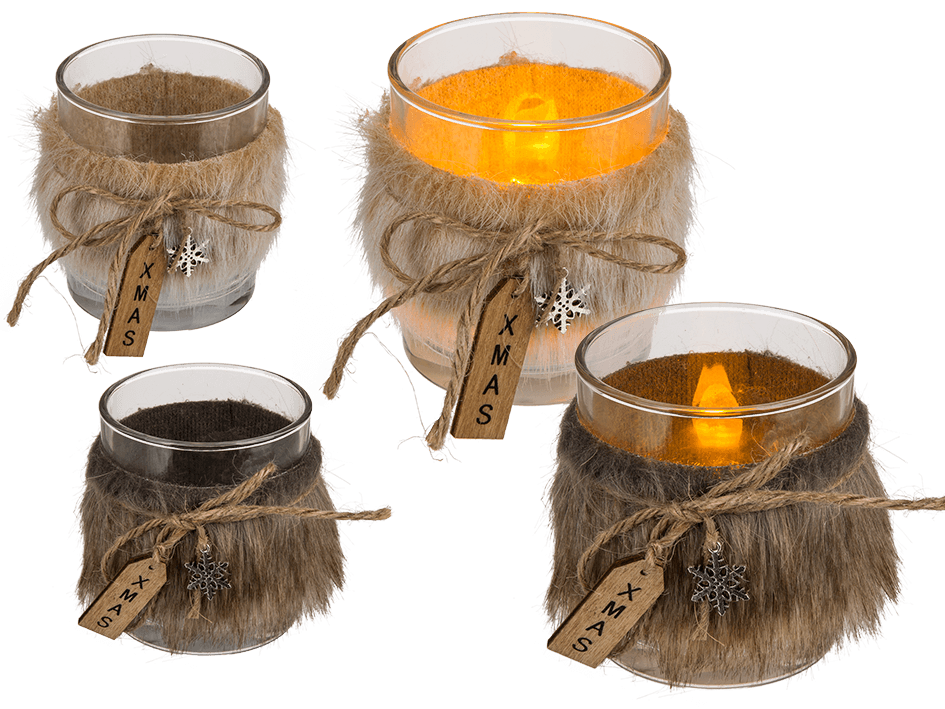 Glass Tealight Holder With Fabric Decoration 7X8Cm 2 Colors