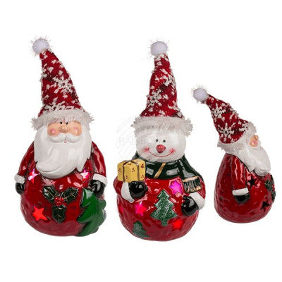 Figurine Santa & Snowman Assorted With Color Changing Led 19Cm