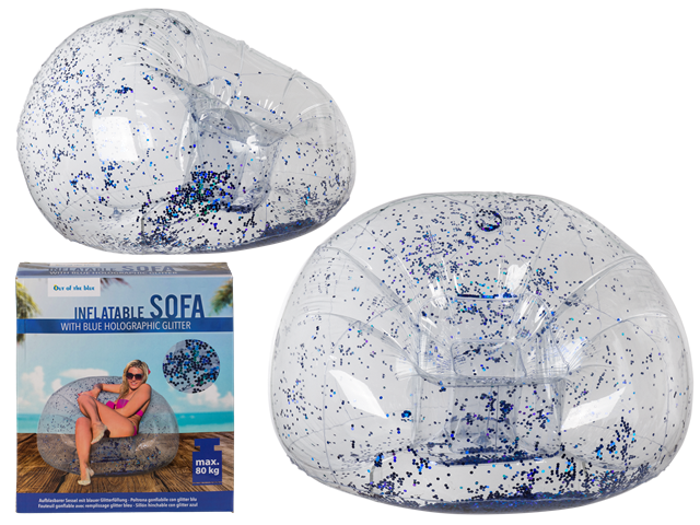 Inflatable Sofa With Blue Holographic Glitter Inside 100X109X76