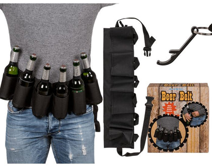 Beer Belt Black With Metal Bottle Opener For 6 Pcs