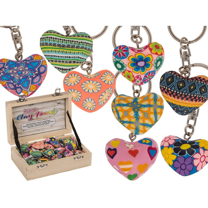 Clay Heart Metal Keychains Approx 4 Cm 8 Assorted Designs