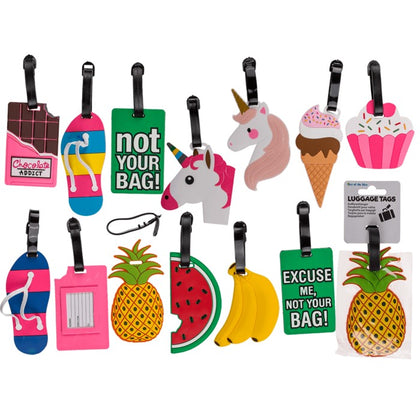 Plastic Luggage Tags Fancy Collection  11 X 9 Cm 12 Assorted With Header Card