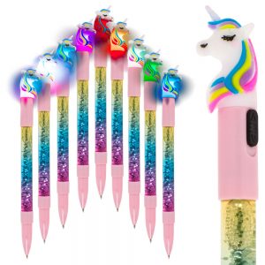Pen With Glitter & Color Changing Light Unicorn15 Cm Plastic Assorted