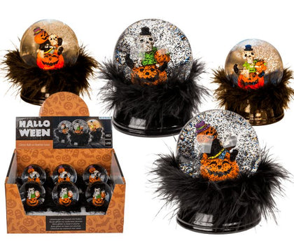 Polyresin Glitter Globe, Halloween Figurine, With Led 8,6 X 6,5 Cm Assorted Colors