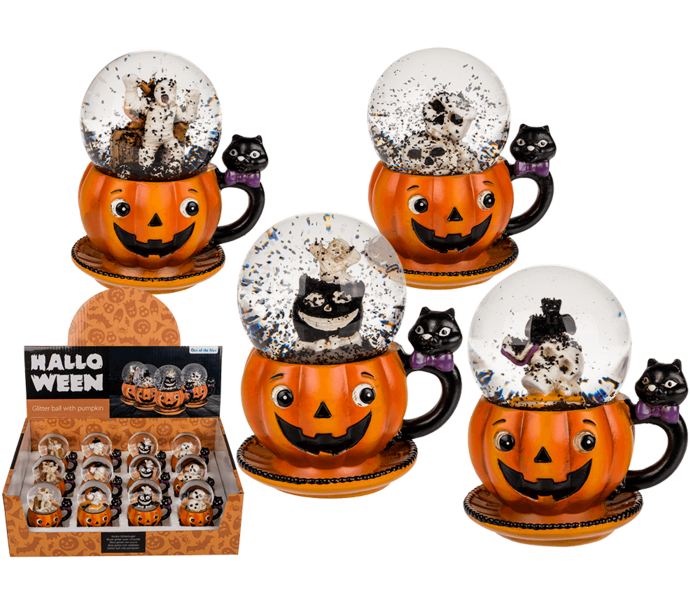 Pumpkin Cup With Glitter Ball Polyresin