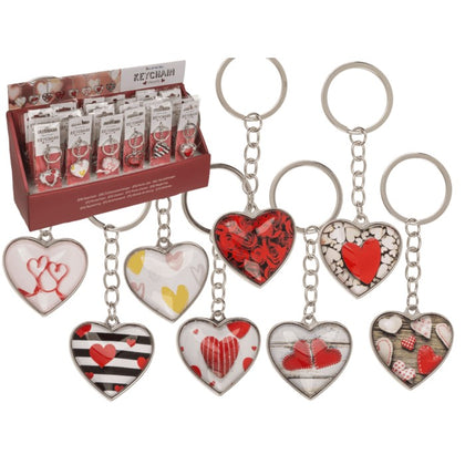 Glass Heart-Shaped Metal Keychains  35 Cm 8 Assorted Designs