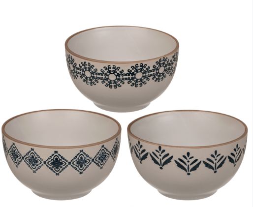 Bowl Stoneware White-Blue Coloured Decor 13.8X7.1Cm