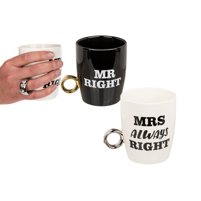 Ceramic Mug, Mr Right &amp; Mrs Always Right With Ring-Handle 10X9Cm, Set Of 2