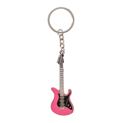 Blister Metal Keychain E-Guitar Shape 7 X 2.7 Cm Pink And Red Colors