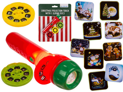 Projection torch, Christmas, incl. 3 x AG13, with 3 sliding discs, ca. 11.5 cm, plastic