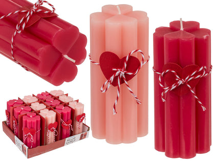 Pillar Candle Heart 6X6X13Cm Red/Pink