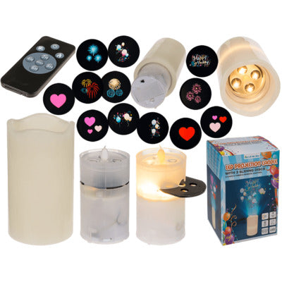 Led Candle Projector Celebrations 8 X 15 Cm With 3 Sliding Discs &amp; Remote Control