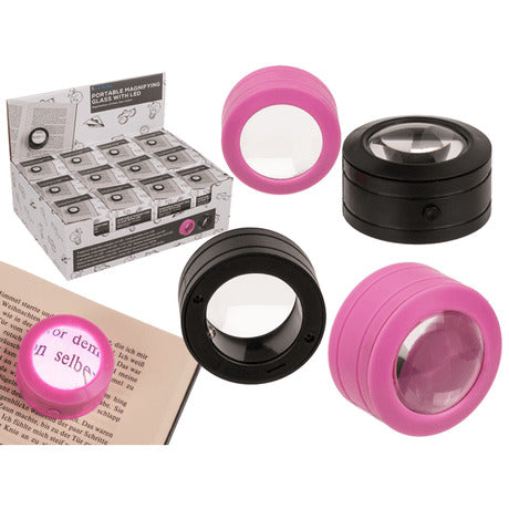 Battery Operated Portable Magnifying Glass With Led 5 X 2.2 Cm Pink And Black Colors