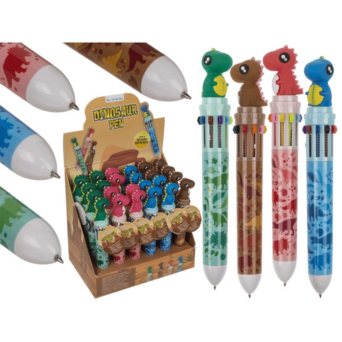 Ball Pen With 10 Coloured Cartridges Dinosaur 4 Colors Assorted