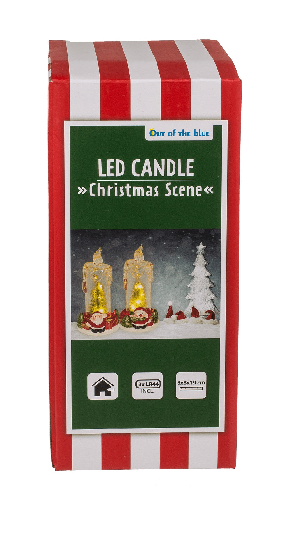 LED candle with Christmas scene, acrylic/dolomite, 8x8x19cm, incl. 3xLR44 button cells