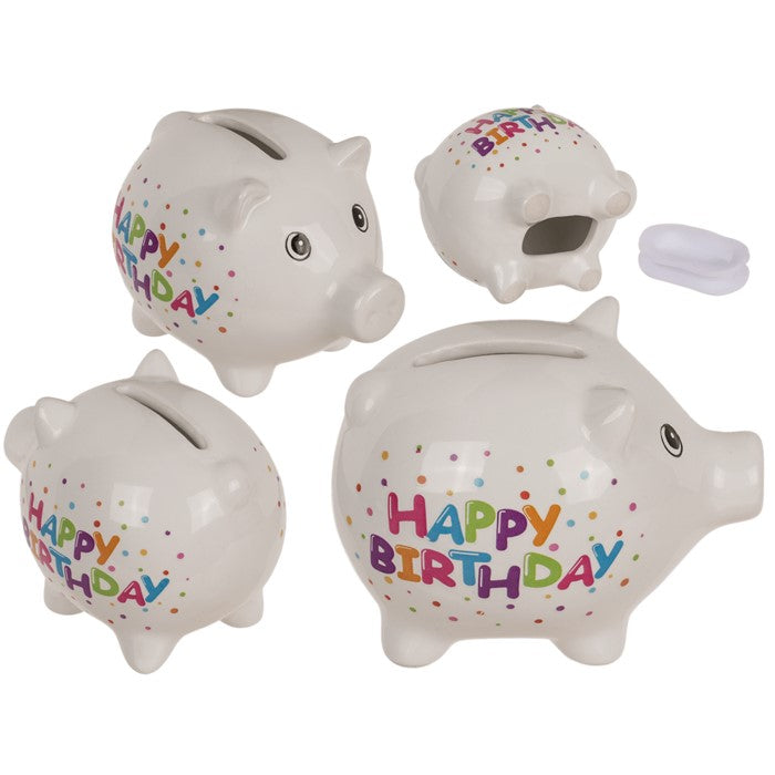 Ceramic Saving Bank Happy Birthday  8.8 Cm