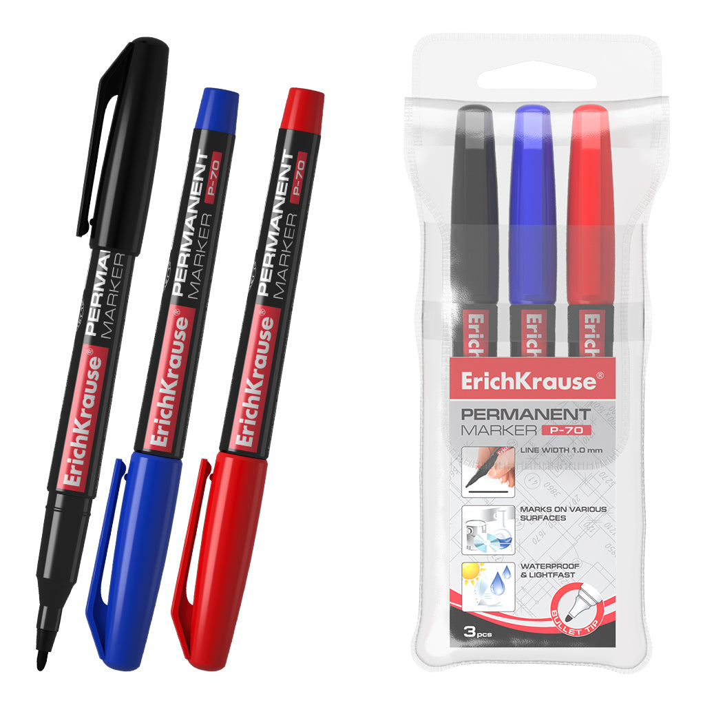 Set Of 3 Permanent Markers P-70, s: Black, Blue, Red