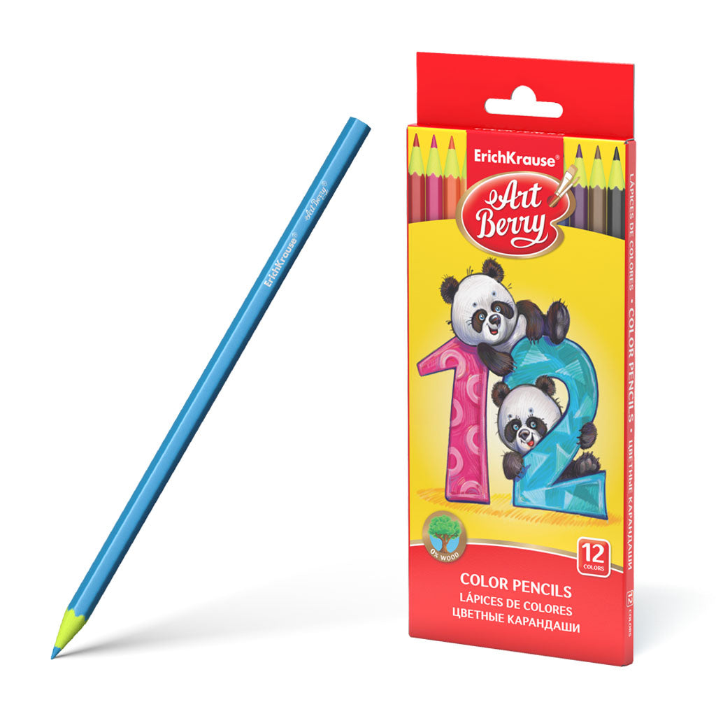Plastic Coloring Pencils Art Berry Hexagonal Pack of 12